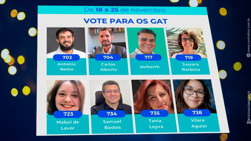 Contraf-CUT apoia chapa qualificada e com compromisso histórico com os associados nas eleições dos GATs da ANABB Contraf-CUT apoia chapa qualificada e com compromisso histórico com os associados nas eleições dos GATs da ANABB