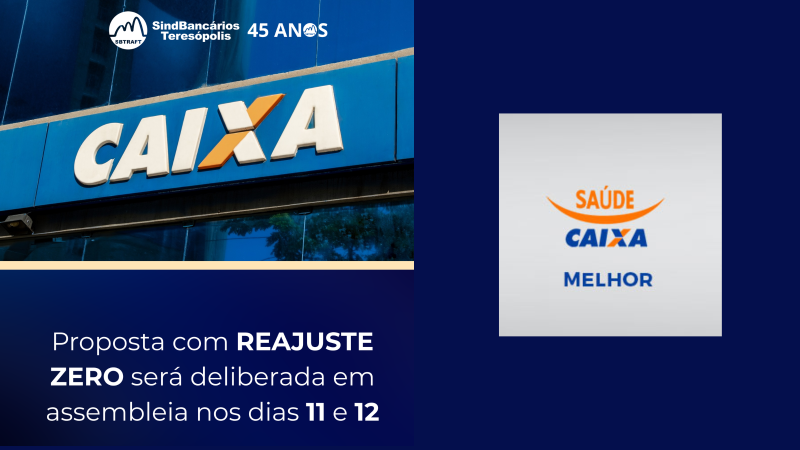Saúde Caixa: Proposta com reajuste zero será deliberada em assembleia nos dias 11 e 12 de Novembro. Saúde Caixa: Proposta com reajuste zero será deliberada em assembleia nos dias 11 e 12 de Novembro.