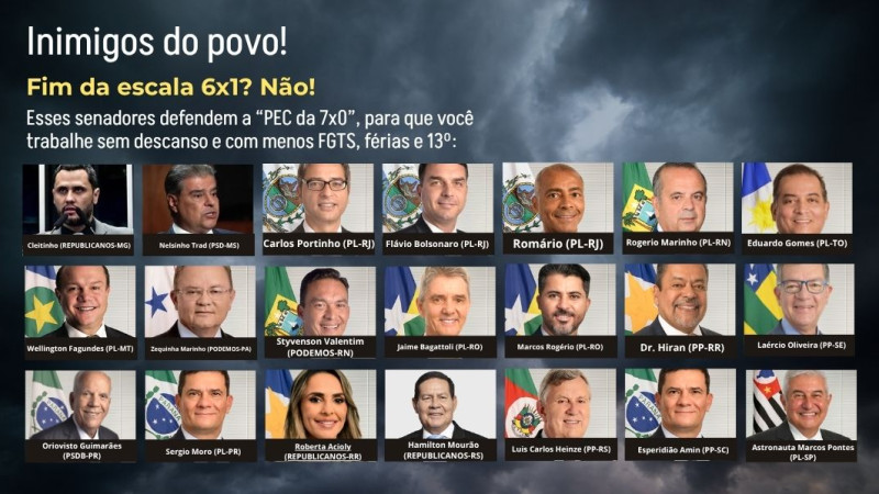 PEC da 7×0: quem são os senadores que querem aumentar a jornada e reduzir direitos